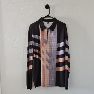 Manfinity Men's Long Sleeve Lightweight Sweater XL Black Tan Geometric 1/4 Zip